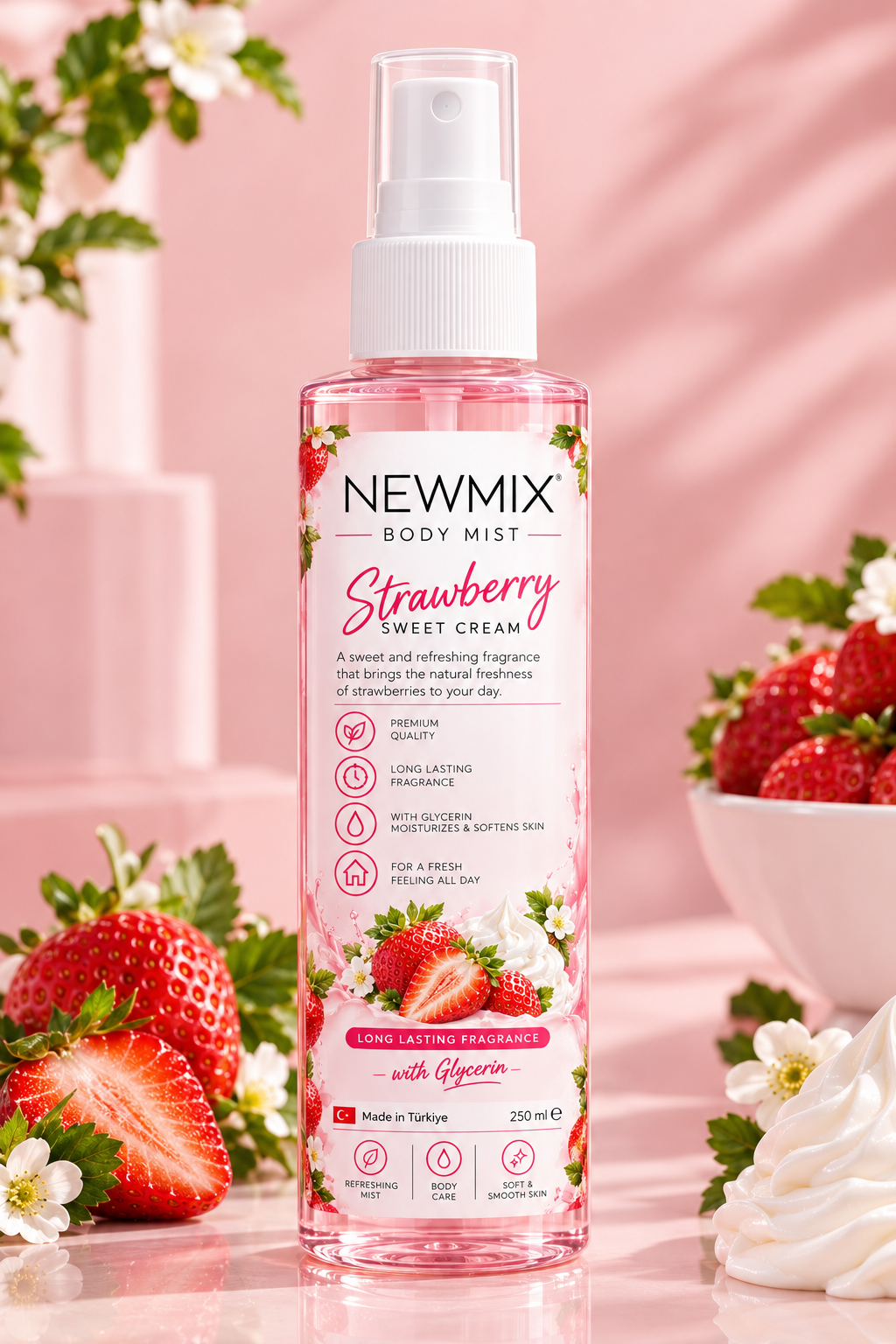 بادی اسپلش نیومیکس از سری ۹۶رایحه     BERRY CREAM نامبر ۱ توت فرنگی خامه پاستیلی گلیسرینه نیو میکس ماندگاری ۱۲
